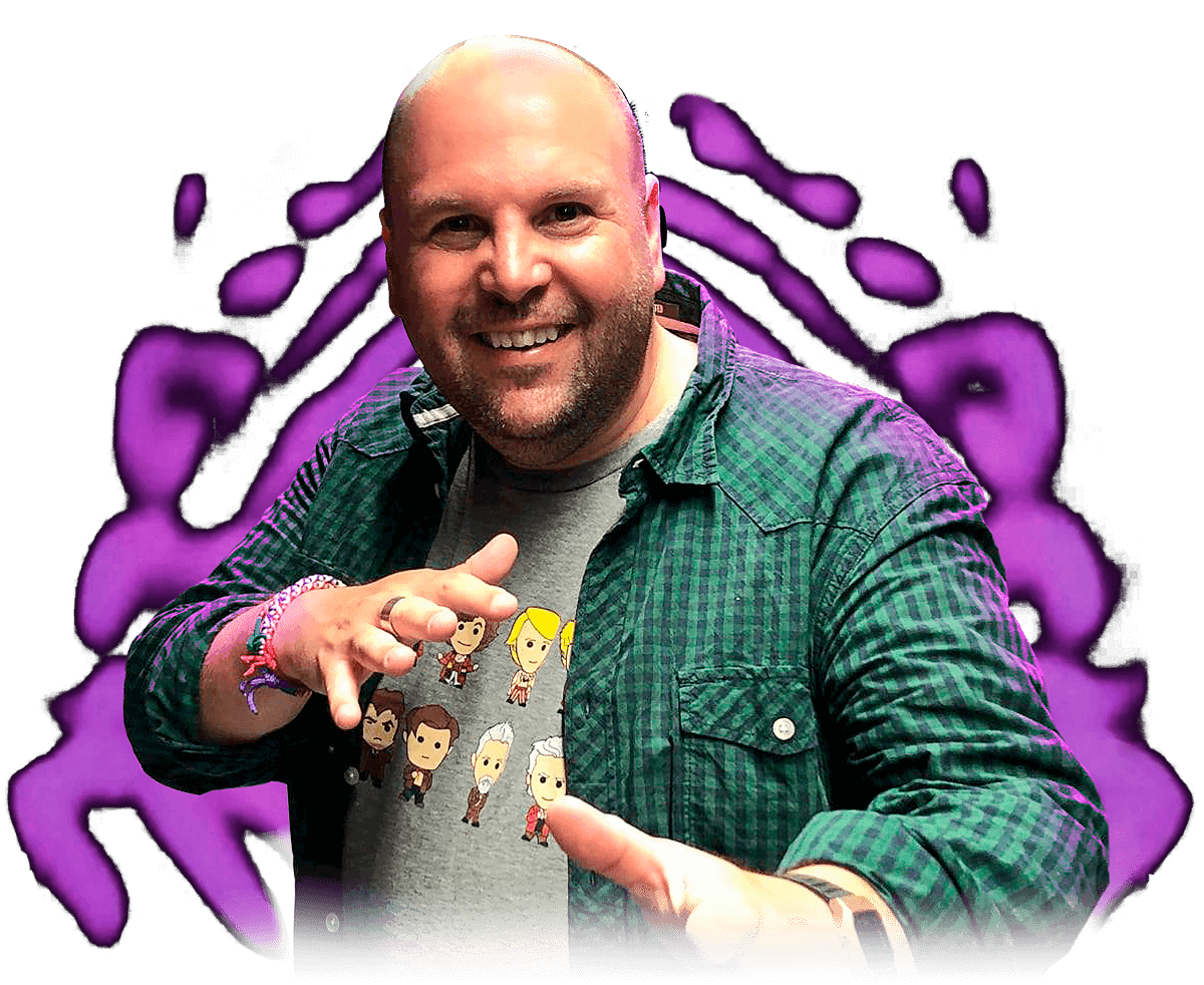 Portrait of Adam Charlton, co-host of The Big Blue Box Podcast