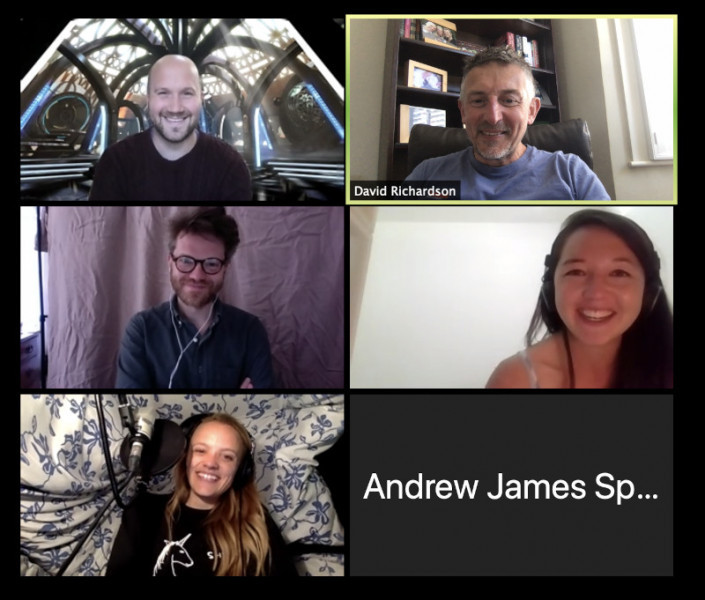 Director, Jamie Anderson and some of the cast for Master! recording via Zoom
