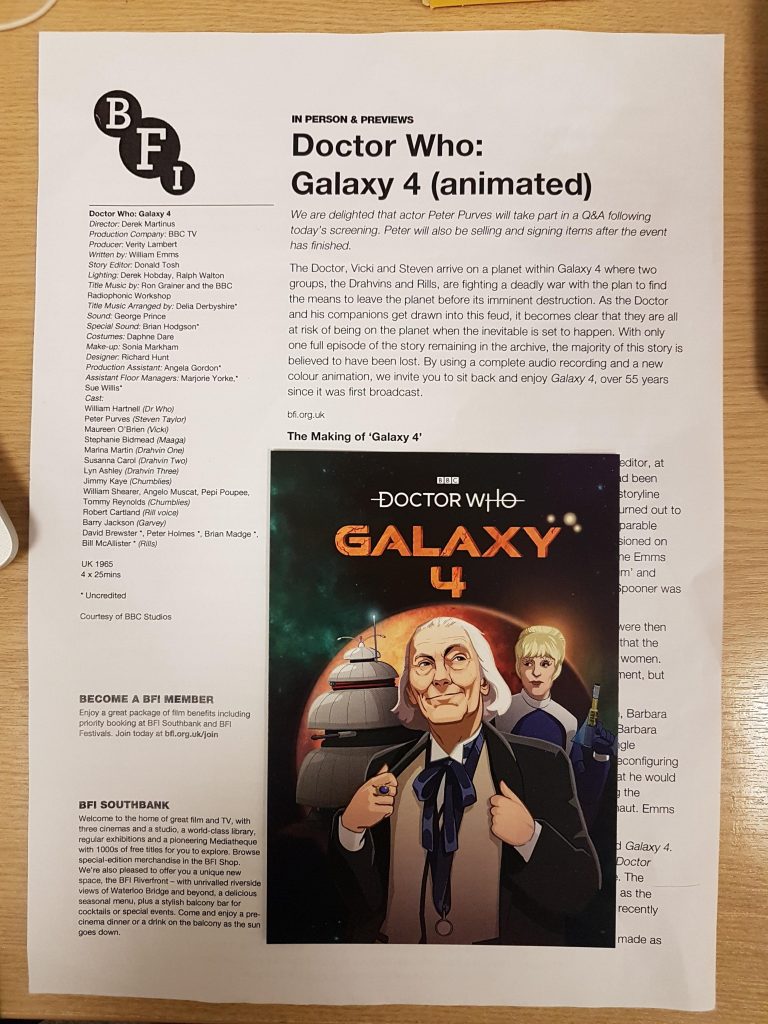 BFI/BBC Studios flyer and special event postcard