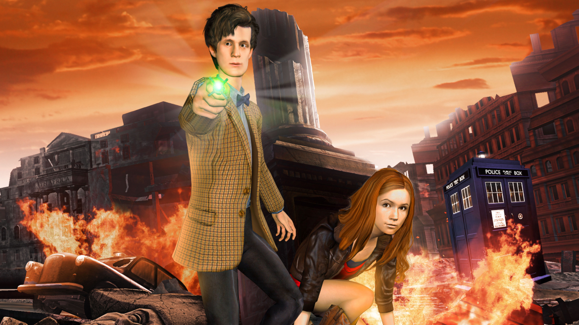 Promotional image for the Doctor Who Adventure Games, depicting the Eleventh Doctor and Amy Pond