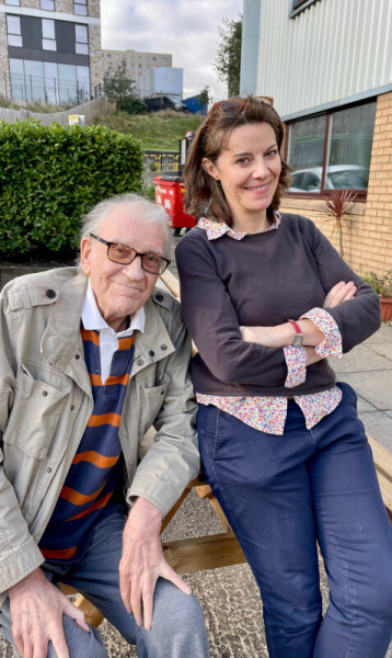 David Warner and Lisa Bowerman relax at the recording for Blood & Steel