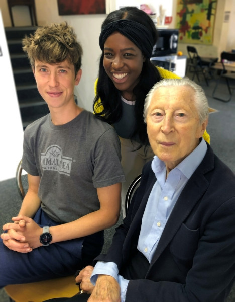 The cast of Sigil at the recording (L-R): Angus Imrie, Gabrielle Brooks and Murray Melvin
