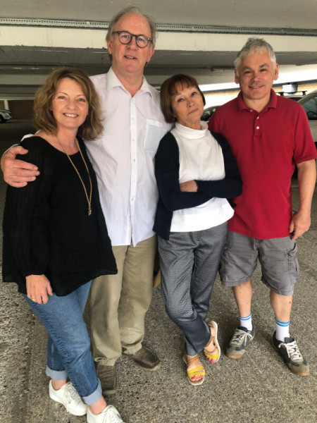 The main cast of The Dream Team: Sarah Sutton, Peter Davison, Janet Fielding and Matthew Waterhouse.