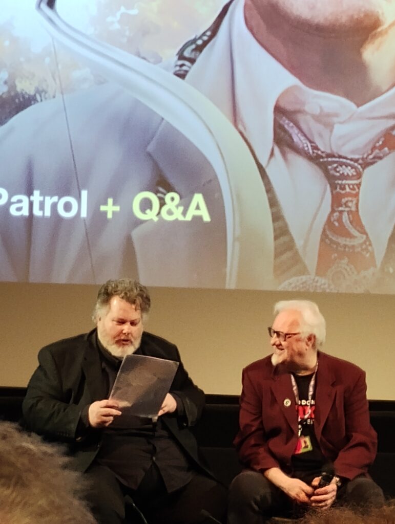 BFI hosts Justin Johnson (Lead Programmer for BFI) and Dick Fiddy (BFI Archive Television Programmer) on stage at the BFI for The Happiness Patrol