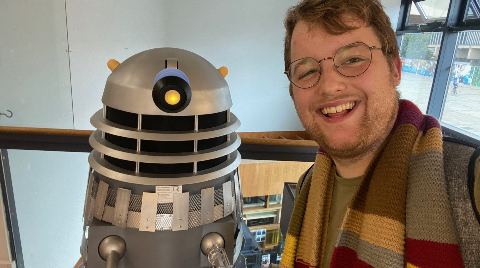 Harry and a Dalek posing for a selfie