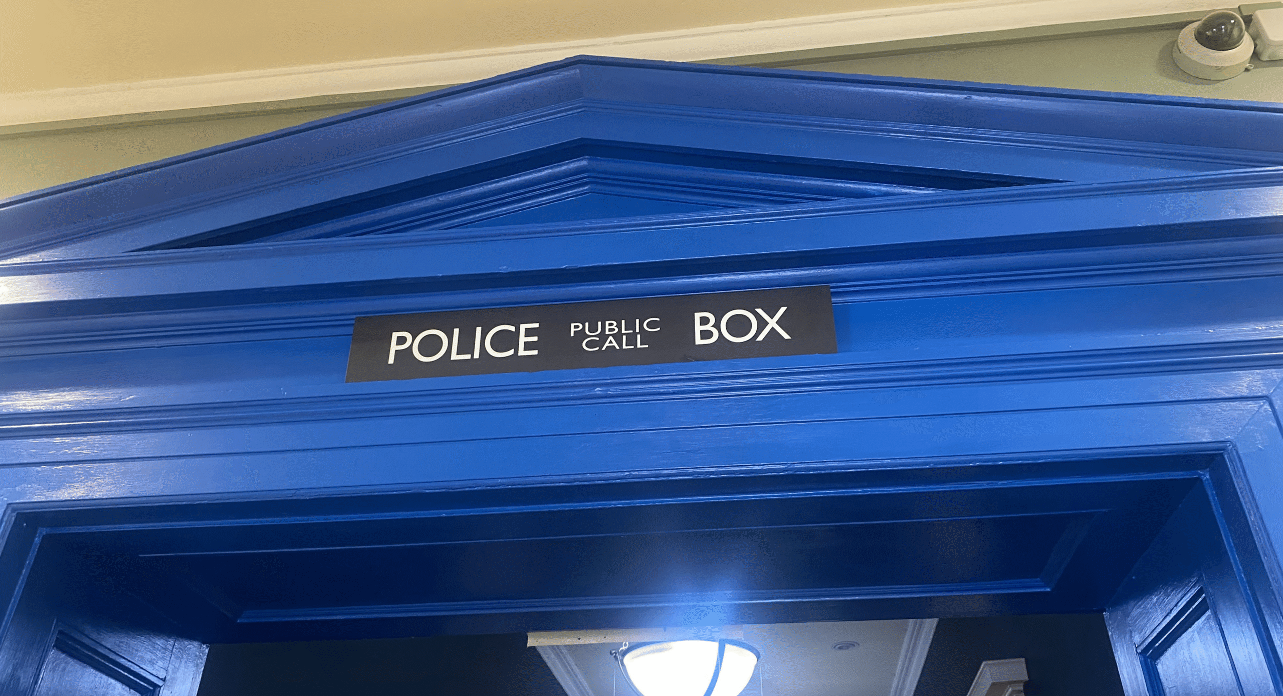 TARDIS themed entrance to the exhibitions in Peterborough Museum