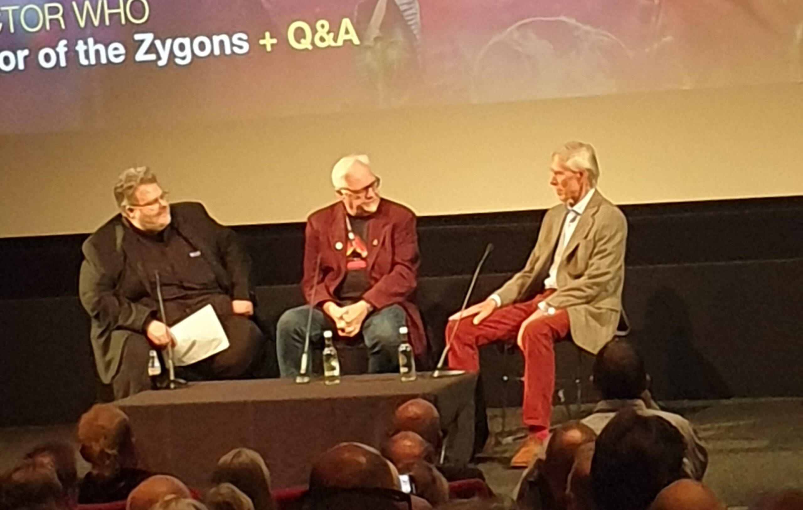 Producer Phillip Hinchcliffe on stage at the BFI being interviewed 