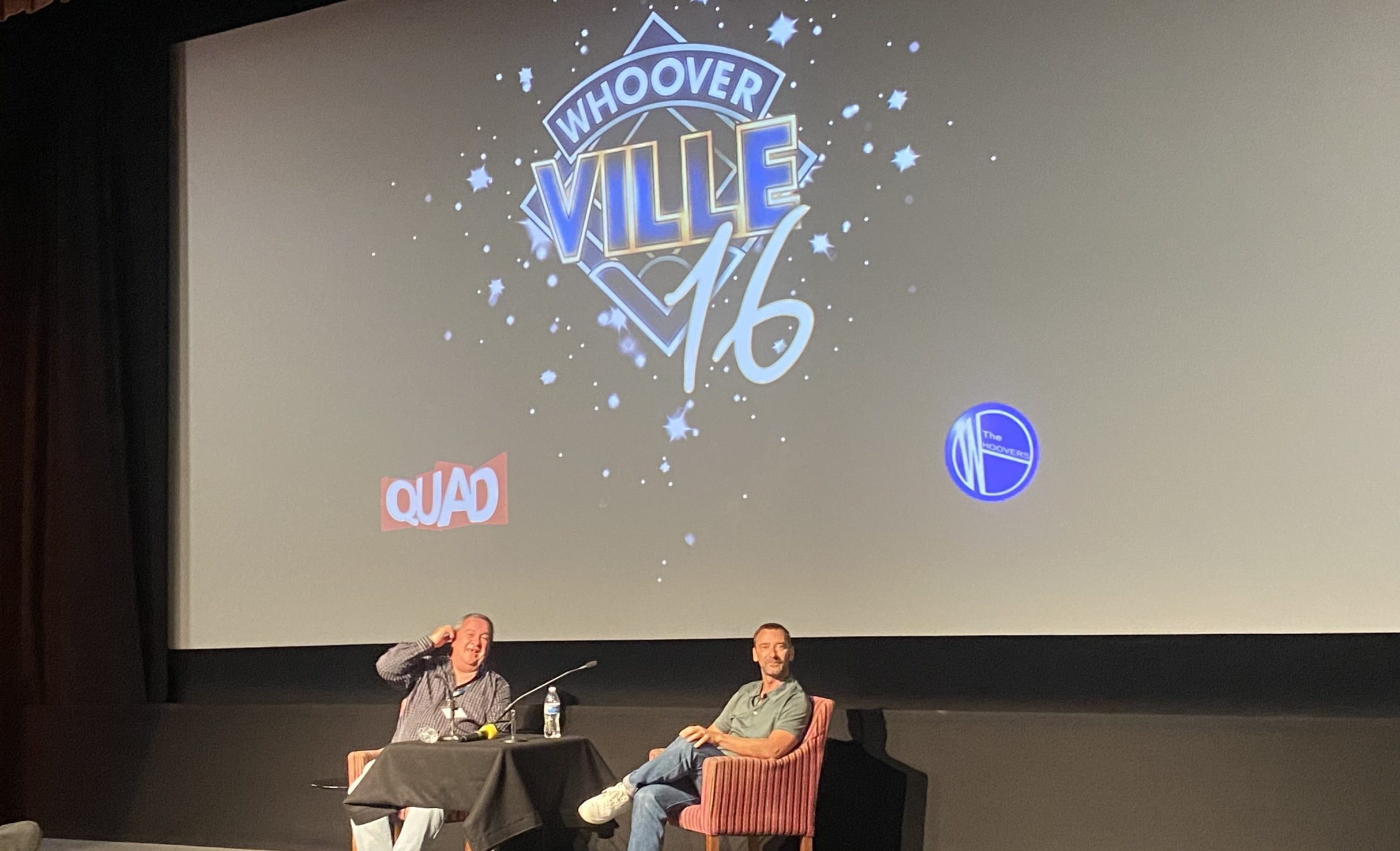 Chris Berezai and Charlie Condou on stage at Whooverville 16