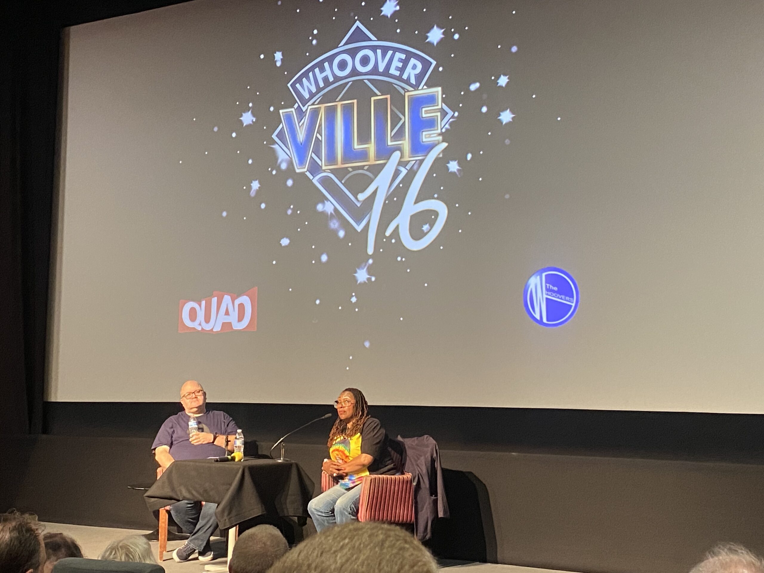 Robert Dick and Jo Martin on stage at Whooverville 16
