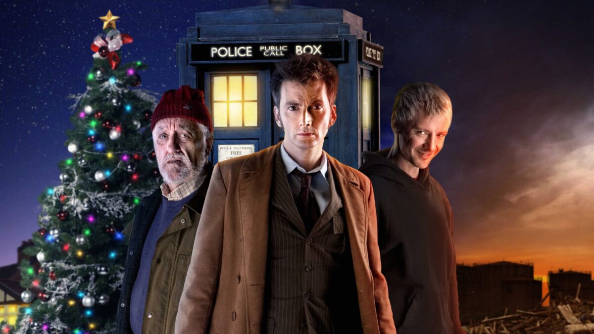 Wilf, The Tenth Doctor and The Master from the Series 4 Specials finale The End of Time.