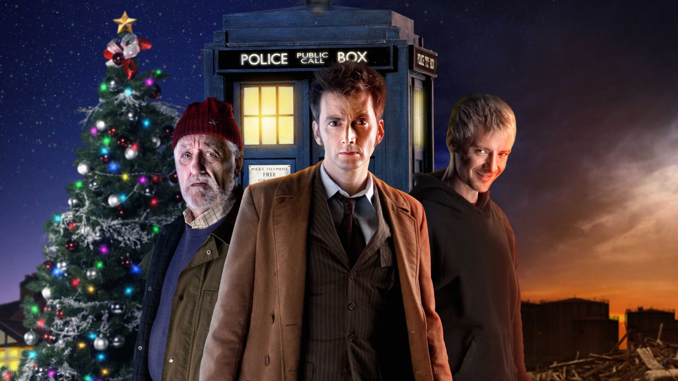 Wilf, The Tenth Doctor and The Master from the Series 4 Specials finale The End of Time.