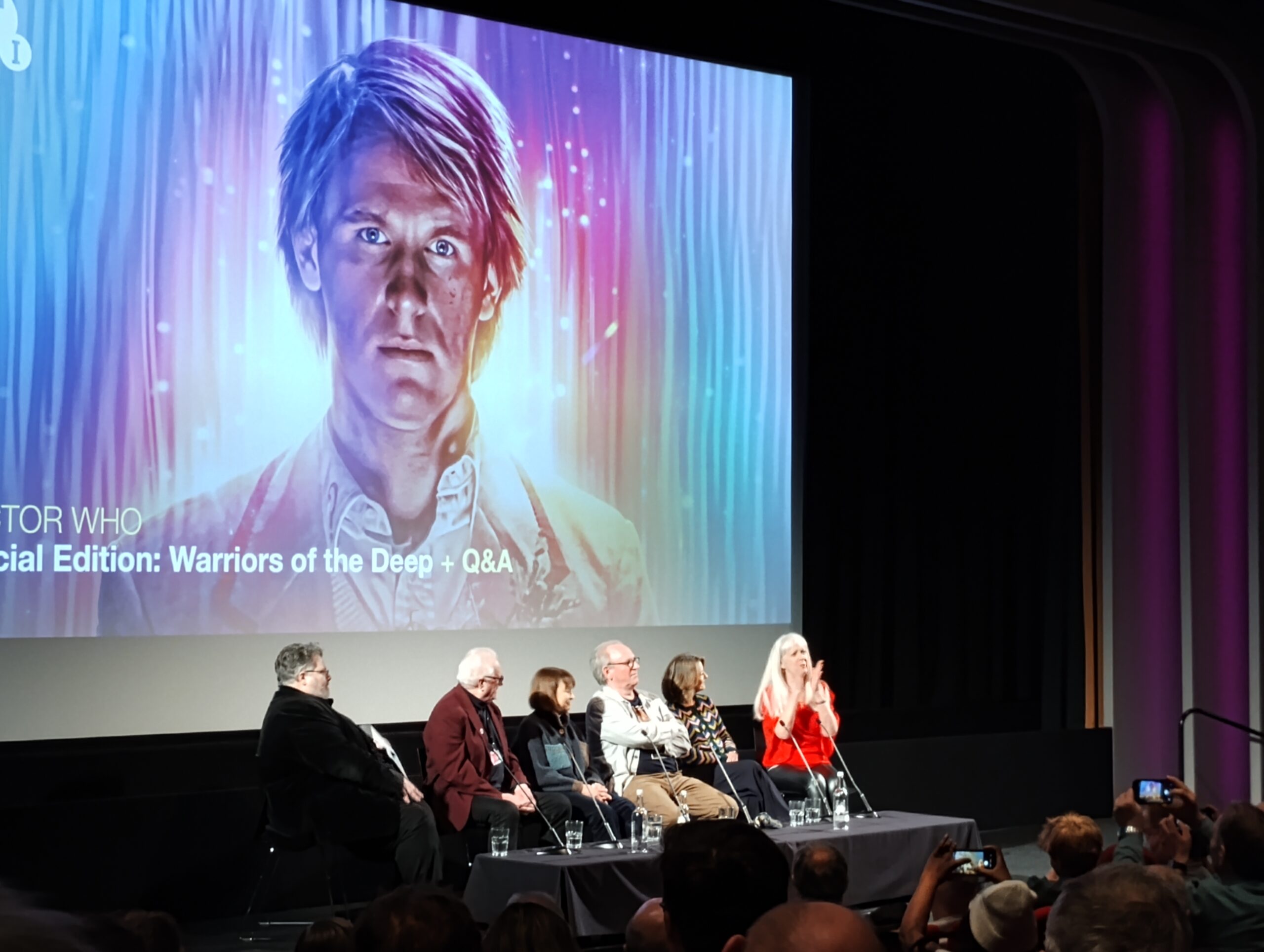 On stage the BFI hosts, Janet Fielding, Peter Davison, Sarah Sutton and Tara Ward