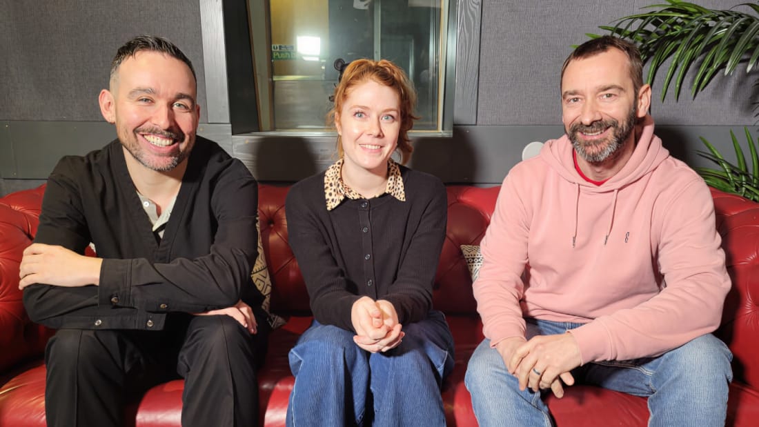 The cast of Cloud Eight: Lawrence Boothman (Oz/Mr Chips), Felicity Cant (Elsa) and Charlie Condou (Marty) - who some of you may recognise from The Interstellar Song Contest!