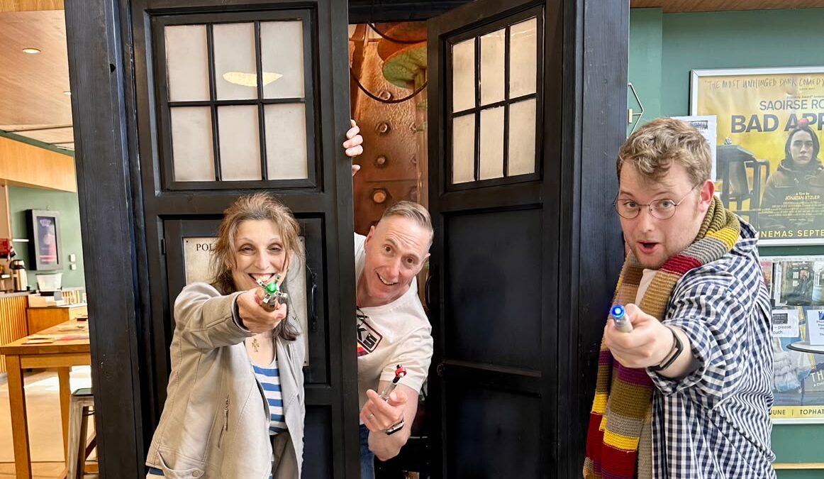 Maria, Joe and Harry with the TARDIS